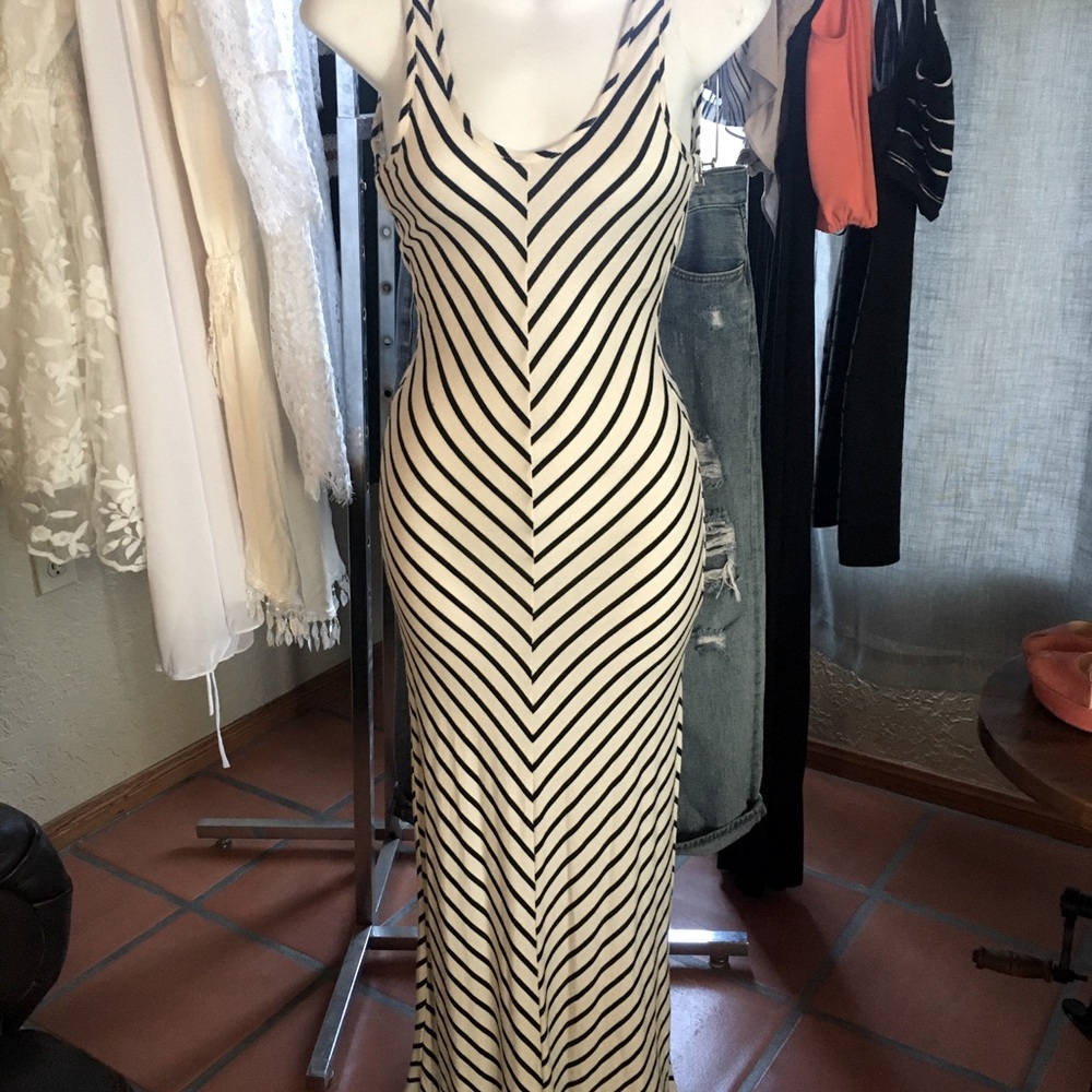 Long black and white stripped dress- with low back and soft form fit